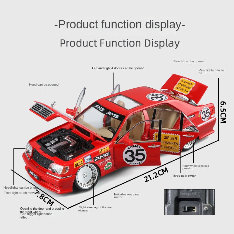 Jinglifang 1:24 Scale Stance Edition Die-Cast Alloy Model Toy Compatible with Mercedes-Benz S-Class W140 - Opening Doors, Sound & Light, Shock Absorption & Foldable Mirrors - Custom Luxury Sedan Collection