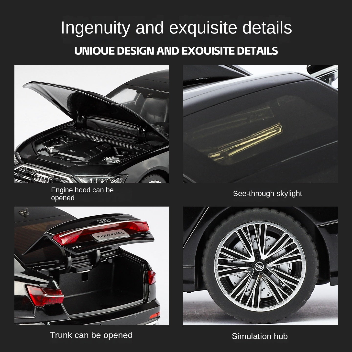 Black Mamba 1:24 Scale Licensed Audi A6L Die-Cast Alloy Model Toy - Opening Doors, Sound & Light, Pull-Back Function, Shock Absorption, Steering, Horn & Adjustable Seats - Luxury Sedan Collection