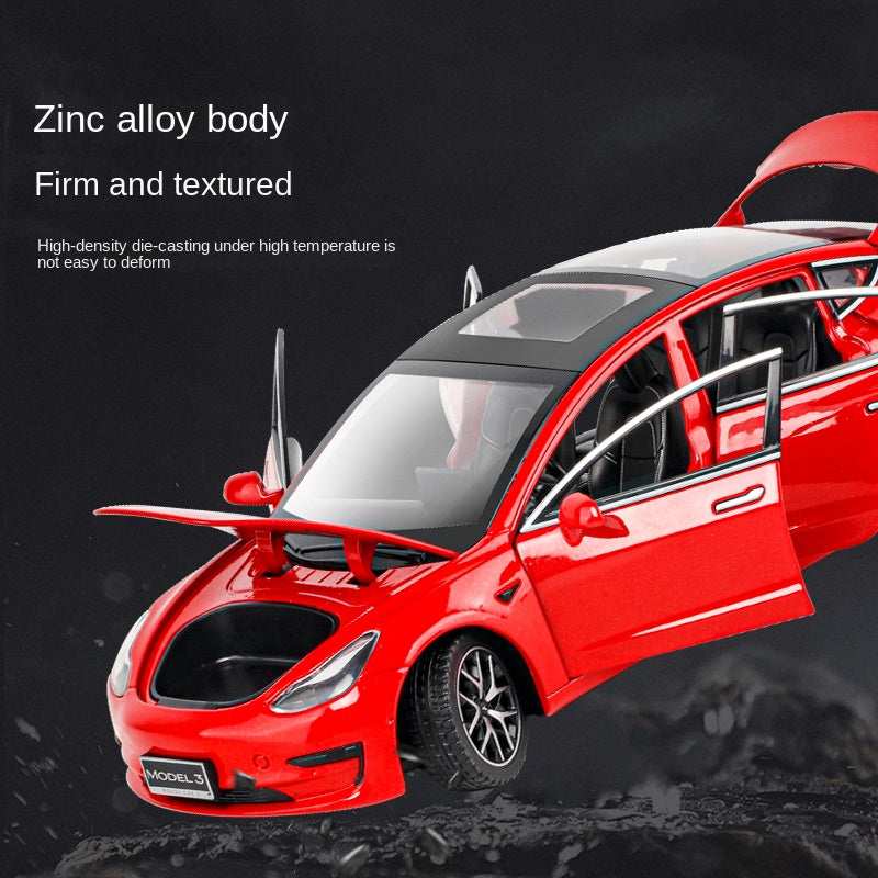 OK 1:24 Scale Die-Cast Alloy Model Toy Compatible with Tesla Model 3 - Opening Doors, Sound & Light, Pull-Back Function, Shock Absorption, Steering & Horn - Electric Sedan Collection