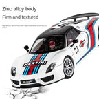 OK 1:18 Scale Die-Cast Alloy Model Toy Compatible with Porsche 918 Martini Racing Edition - Removable Roof, Opening Doors, Sound & Light, Shock Absorption, Steering, Horn & Adjustable Rear Wing - Hybrid Hypercar Collection