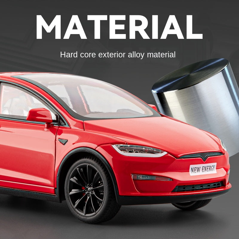 Chezhi 1:24 Die-Cast Alloy Model - Compatible with Tesla Model X - Feature-Packed with Interactive Steering Wheel, Foldable Mirrors, Adjustable Spoiler, Opening Doors, Realistic Sound & Light, Pull-Back Action & Shock Absorption - Tech Edition