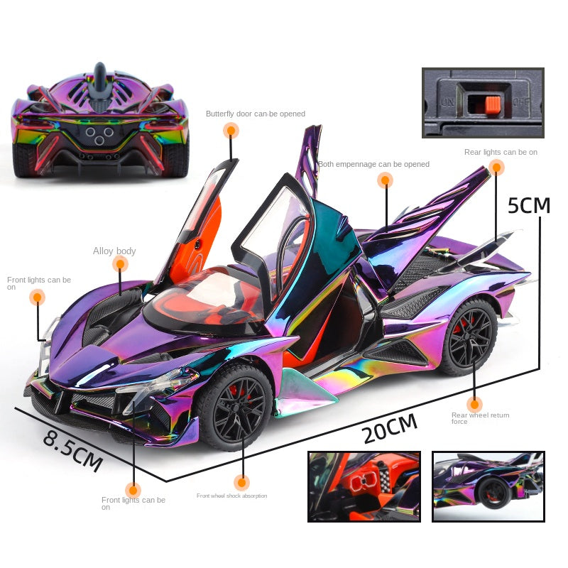 XHD 1:24 Chrome Edition Die-Cast Alloy Model - Compatible with Apollo Evo Hypercar - Feature-Packed with Opening Doors, Realistic Sound & Light, Pull-Back Action & Shock Absorption