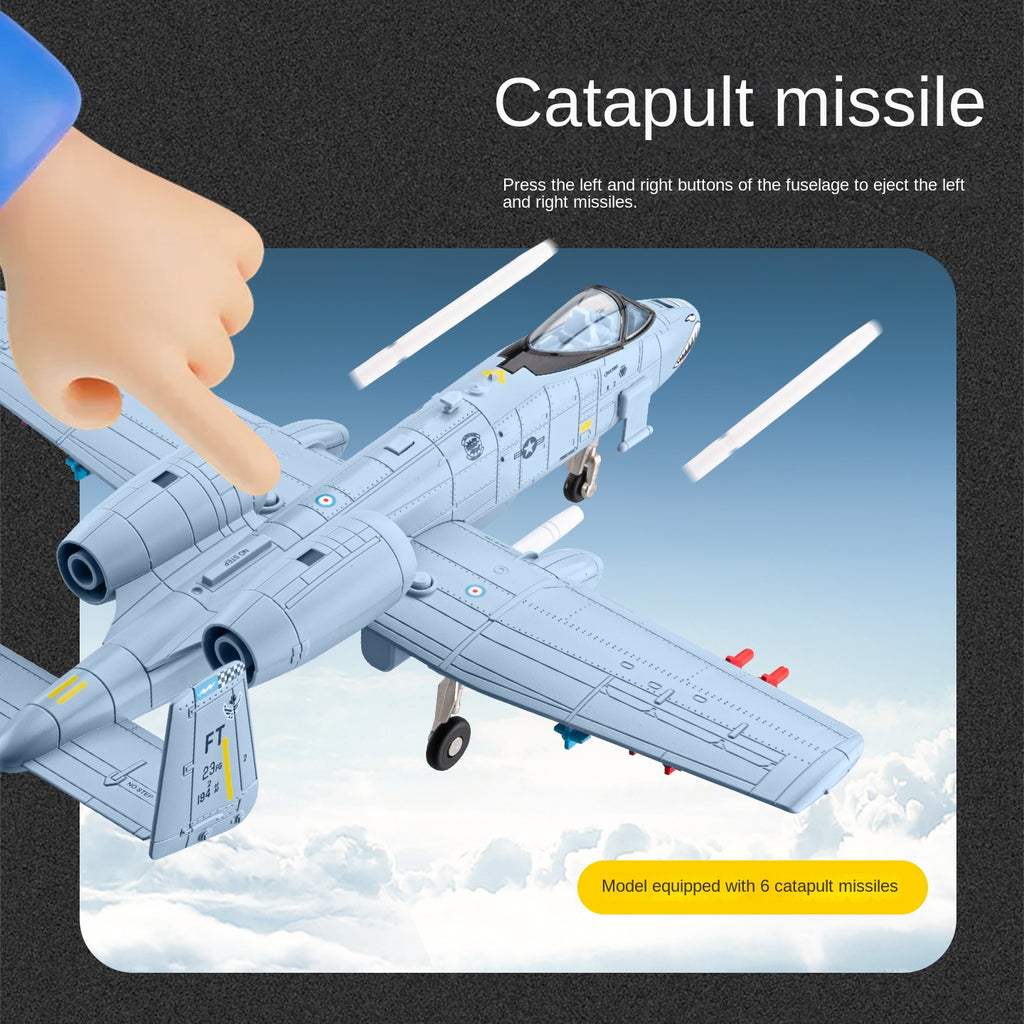 Modelo de avión de juguete Chezhi A-10 Thunderbolt II de aleación fundida a presión con soporte de exhibición - Misiles eyectables, sonido y luz - Colección de aviones militares