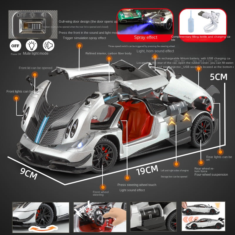 XHD 1:24 Spray Edition Die-Cast Alloy Model - Compatible with Pagani Huayra BC - Ultimate Hypercar with Opening Doors, Sound & Light, Pull-Back Action, Shock Absorption & Steering