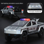 XHD 1:24 Tesla Cybertruck Police Model - Includes Mini Motorcycle, with Sound & Light, Opening Doors, Pull-Back, Shock Absorption & Steering