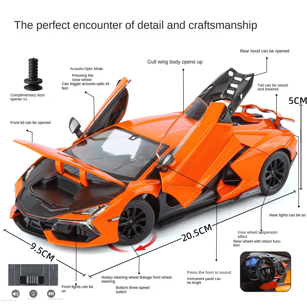 Black Mamba 1:24 Scale Licensed Lamborghini Revuelto Die-Cast Alloy Model Toy - Opening Doors, Sound & Light, Pull-Back Function, Shock Absorption, Steering, Horn & Adjustable Rear Wing - Hybrid Hypercar Collection