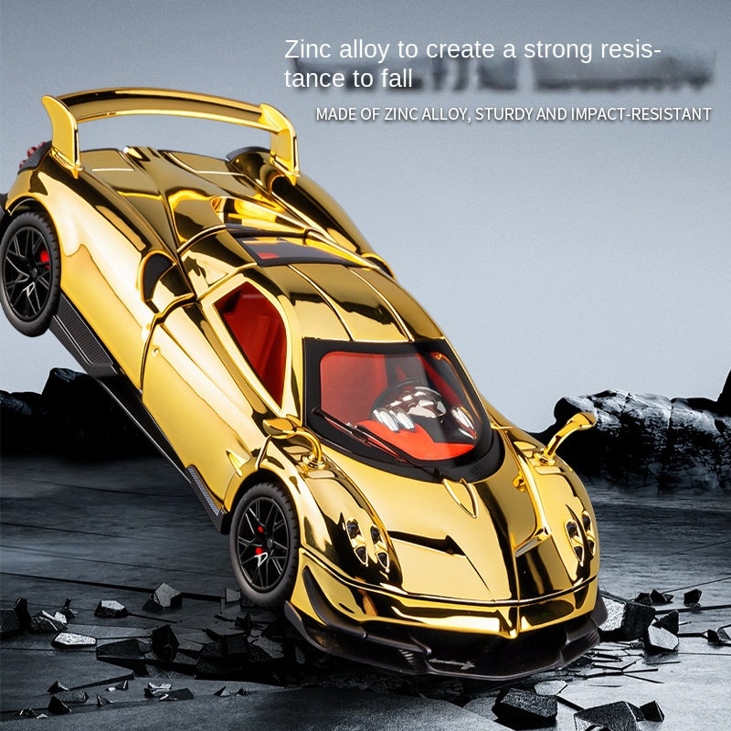 Maqueta de juguete de aleación fundida a presión XHD a escala 1:24, edición cromada, compatible con Pagani Huayra BC: puertas que se abren, sonido e iluminación, función de retroceso, amortiguación, dirección y bocina - Colección Hypercar