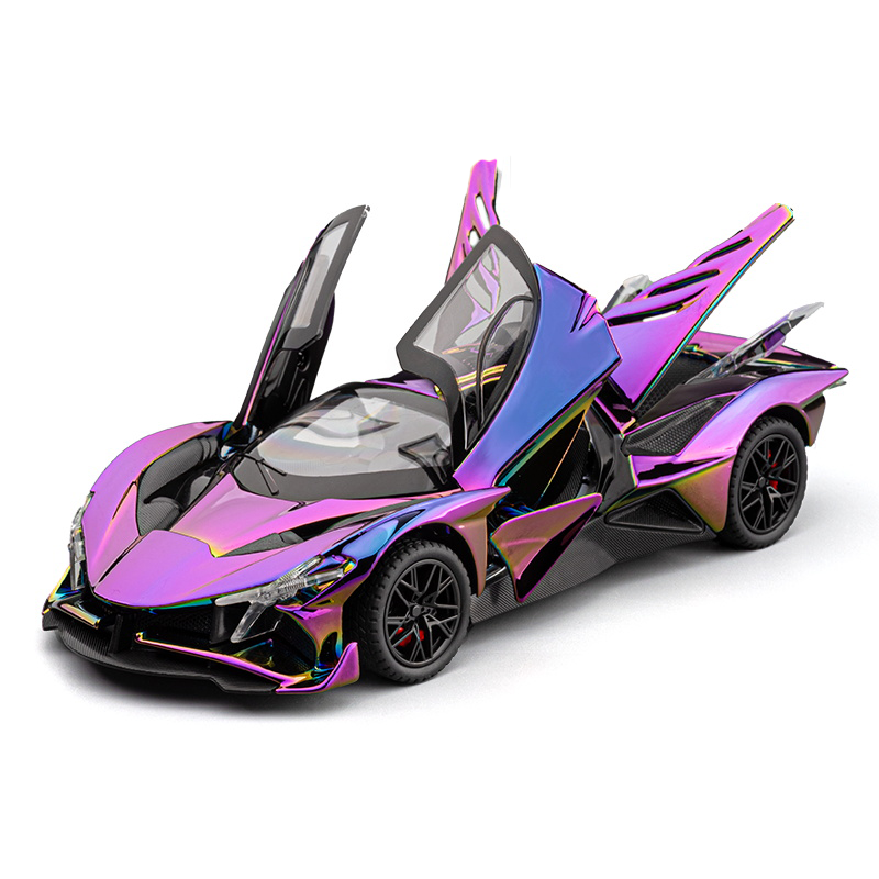 Chezhi 1:24 Chrome Edition Die-Cast Alloy Model - Compatible with Apollo Evo Hypercar - Feature-Packed with Opening Doors, Realistic Sound & Light, Pull-Back Action, Shock Absorption, Steering & Horn