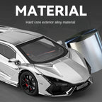 Chezhi 1:24 Chrome Edition Die-Cast Alloy Model - Compatible with Lamborghini Revuelto - Flagship Hybrid Hypercar with Spray Effect, Opening Doors, Sound & Light, Pull-Back Action, Shock Absorption & Adjustable Rear Wing