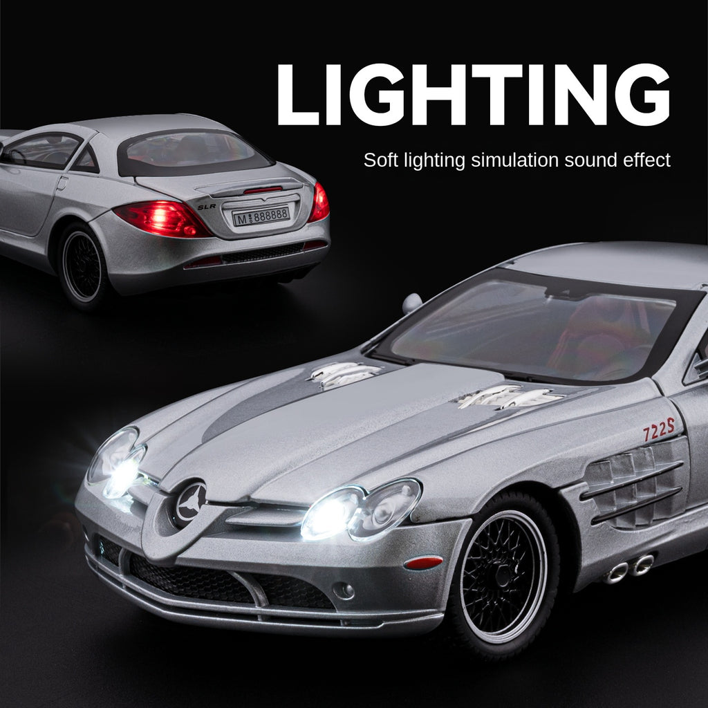 Chezhi 1:24 Scale Die-Cast Alloy Model Toy Compatible with Mercedes-Benz SLR McLaren 722 S - Opening Doors, Sound & Light, Pull-Back Function, Shock Absorption, Steering, Horn, Adjustable Rear Wing & Removable Fuel Cap - Supercar Collection