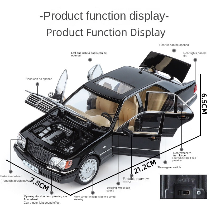 Jinglifang 1:24 Scale Die-Cast Alloy Model Toy Compatible with Mercedes-Benz S-Class W140 - Opening Doors, Sound & Light, Pull-Back Function, Shock Absorption, Steering & Horn - Classic Luxury Sedan Collection