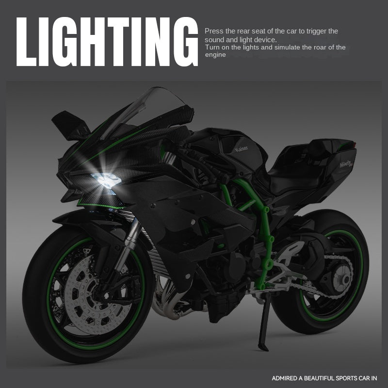 Jiaye 1:12 Scale Die-Cast Alloy Motorcycle Model Toy Compatible with Kawasaki Ninja H2R - Sound & Light, Shock Absorption & Steering - Superbike Collection
