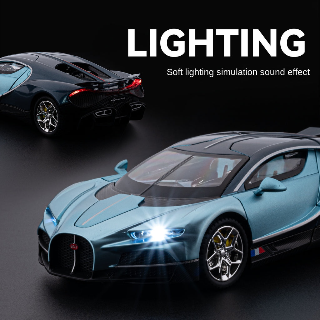 Chezhi 1:24 Scale Die-Cast Alloy Model Toy Compatible with Bugatti Tourbillon - Opening Doors, Sound & Light, Pull-Back Function, Shock Absorption, Steering, Horn, Adjustable Seats & Adjustable Rear Wing - Hypercar Collection