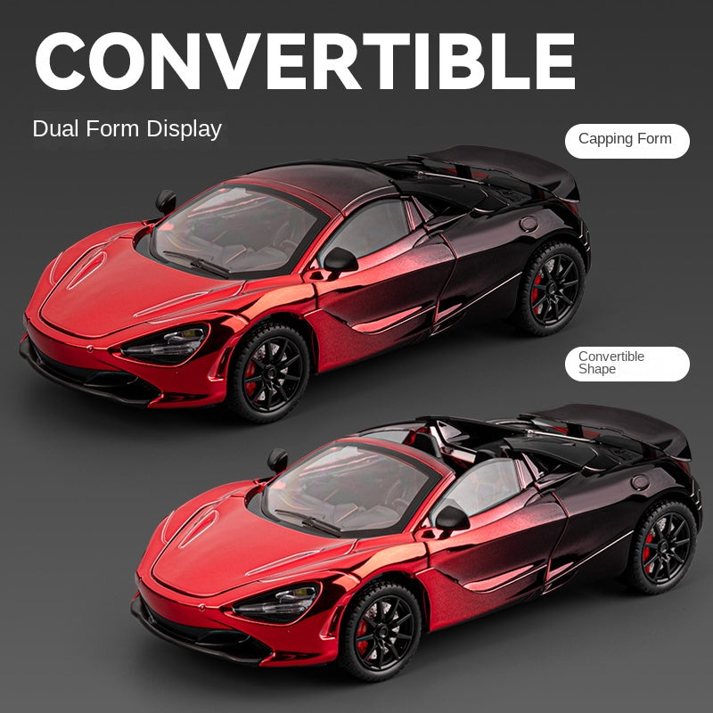 Chezhi 1:24 Scale Chrome Edition Die-Cast Alloy Model Toy Compatible with McLaren 720S - Retractable Roof Panel, Opening Doors, Sound & Light, Pull-Back Function, Shock Absorption, Steering & Horn - Supercar Collection
