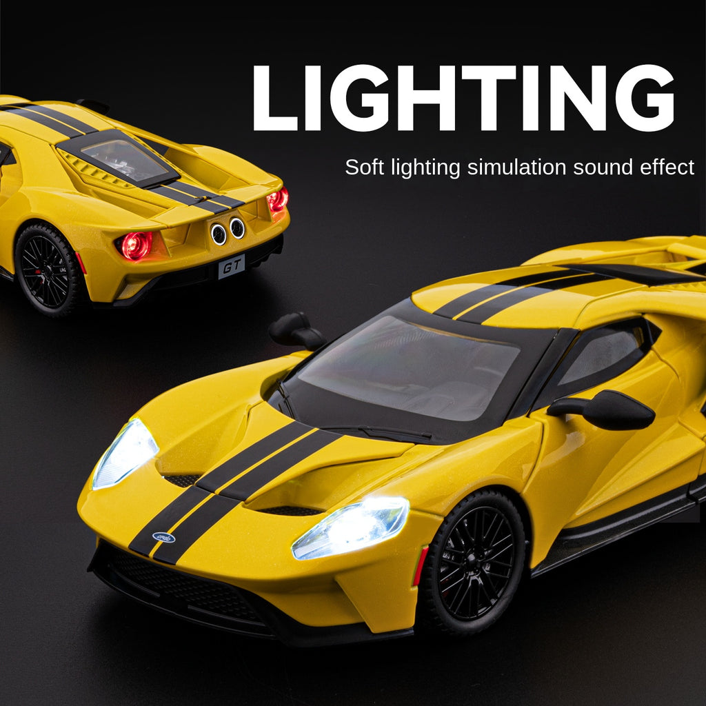 Chezhi 1:24 Scale Die-Cast Alloy Model Toy Compatible with Ford GT - Opening Doors, Sound & Light, Pull-Back Function, Shock Absorption, Steering, Horn & Adjustable Rear Wing - Supercar Collection