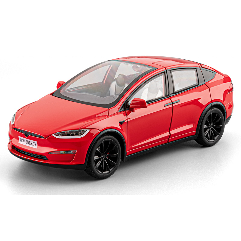 Chezhi 1:24 Die-Cast Alloy Model - Compatible with Tesla Model X - Feature-Packed with Interactive Steering Wheel, Foldable Mirrors, Adjustable Spoiler, Opening Doors, Realistic Sound & Light, Pull-Back Action & Shock Absorption - Tech Edition