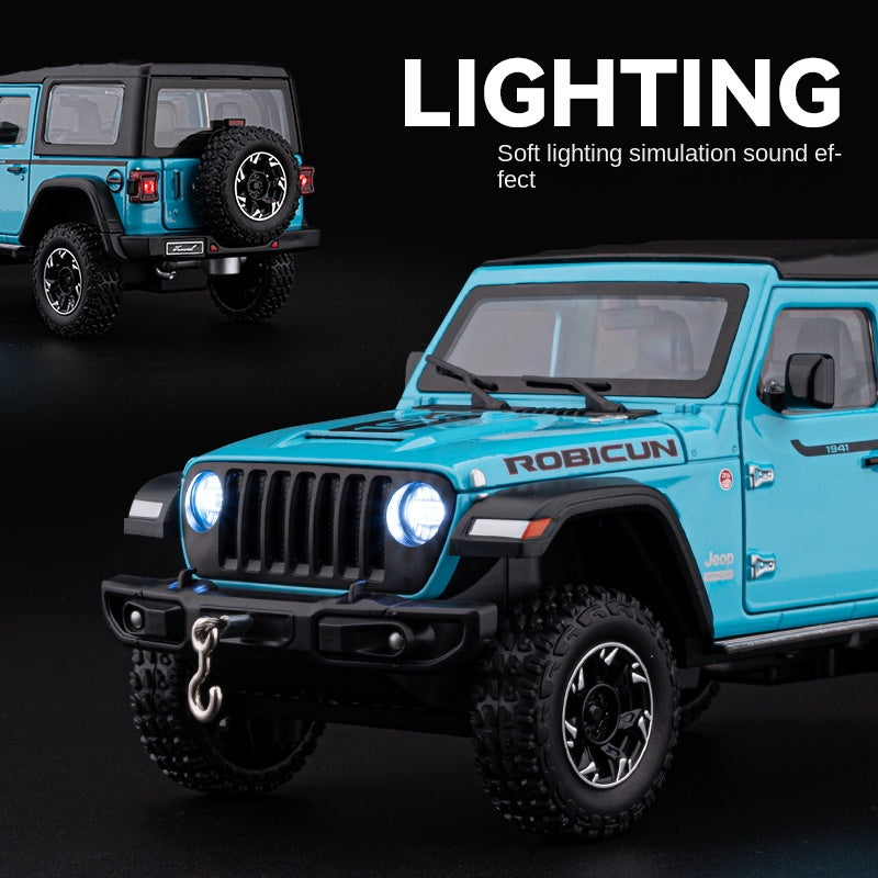 Chezhi 1:24 Die-Cast Alloy Model - Compatible with Jeep Wrangler Off-Roader - Feature-Packed with Removable Roof, Extendable Winch, Opening Doors, Realistic Sound & Light, Pull-Back Action, Shock Absorption & Steering