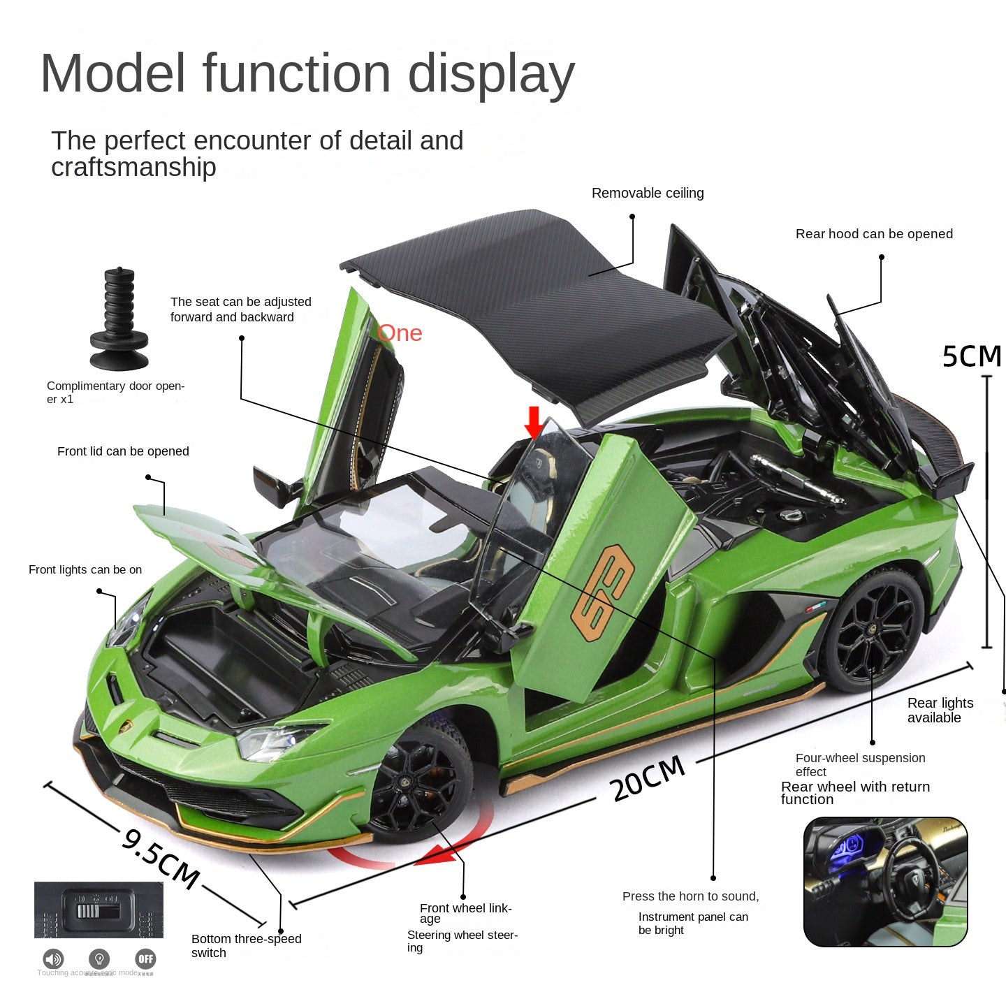 Black Mamba 1:24 Scale Licensed Lamborghini Aventador SVJ63 Die-Cast Alloy Model Toy - Removable Roof, Adjustable Seats, Opening Doors, Sound & Light, Pull-Back Function, Shock Absorption, Steering & Horn - Limited Edition Supercar Collection