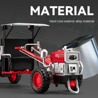 1:24 Die-Cast Alloy Walk-Behind Tractor Model - Walking Tractor with Simulated Starting Crank, Sound & Light, Pull-Back Action, Steering, Liftable Trailer & Lowerable Tailgate