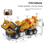 QiYi 1:40 Die-Cast Electric Cement Mixer Truck Model - Construction Vehicle Toy with Simulated Push Cart & Gravel, Opening Doors, Sound & Light, Pull-Back Action & Horn