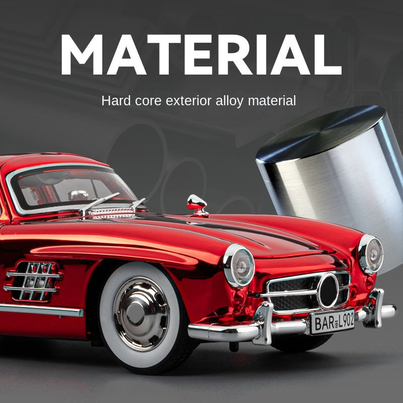 Chezhi 1:24 Chrome Edition Die-Cast Alloy Model - Compatible with Mercedes-Benz 300SL Gullwing - Classic Icon with Opening Doors, Sound & Light, Pull-Back Action, Shock Absorption & Interactive Steering Wheel