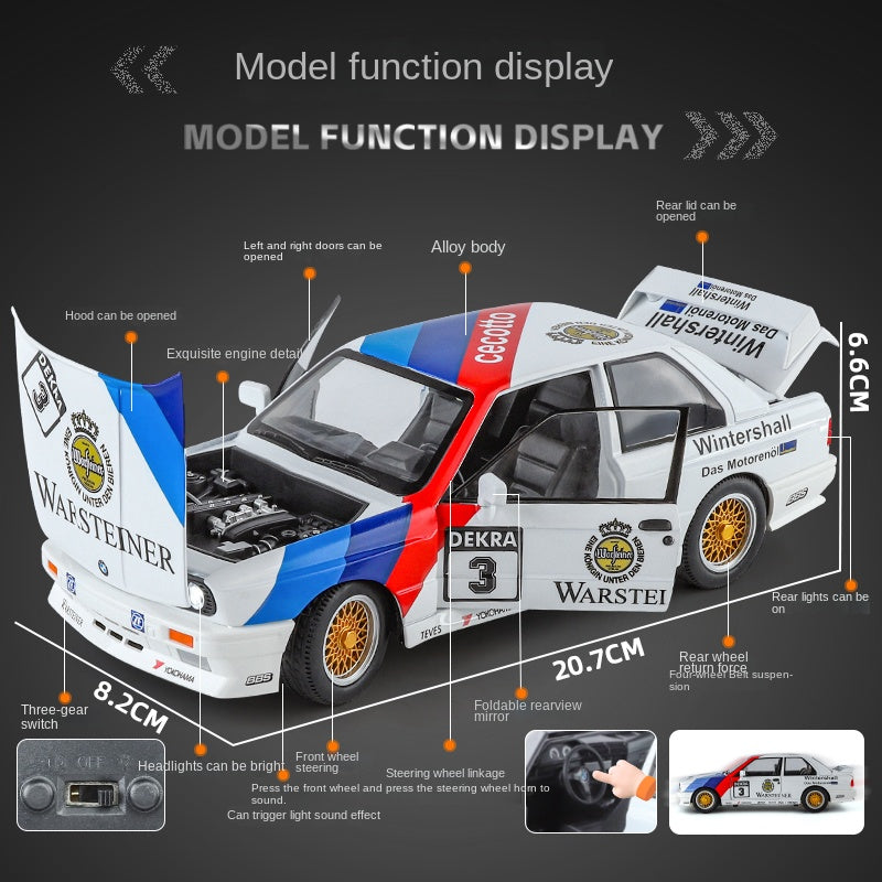 Jin Lifang 1:24 Die-Cast Alloy Model - Compatible with BMW M3 - Racing Livery Edition with Opening Doors, Sound & Light, Pull-Back Action, Shock Absorption & Interactive Steering Wheel