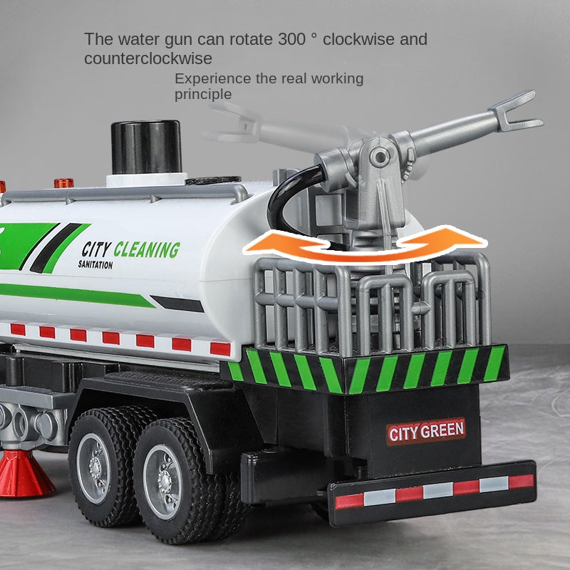 XHD 1:35 Scale City Water Sprinkler Die-Cast Engineering Vehicle Model Toy - Press-to-Spray Water Function, Rotating & Lifting Water Gun, Opening Doors, Sound & Light, Pull-Back Function - Municipal Vehicle Collection