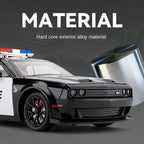 Chezhi 1:24 Die-Cast Alloy Model - Compatible with Dodge Challenger SRT Hellcat - Police Pursuit Vehicle with Opening Doors, Sound & Light, Pull-Back Action, Shock Absorption, Steering, Police Lights & Siren