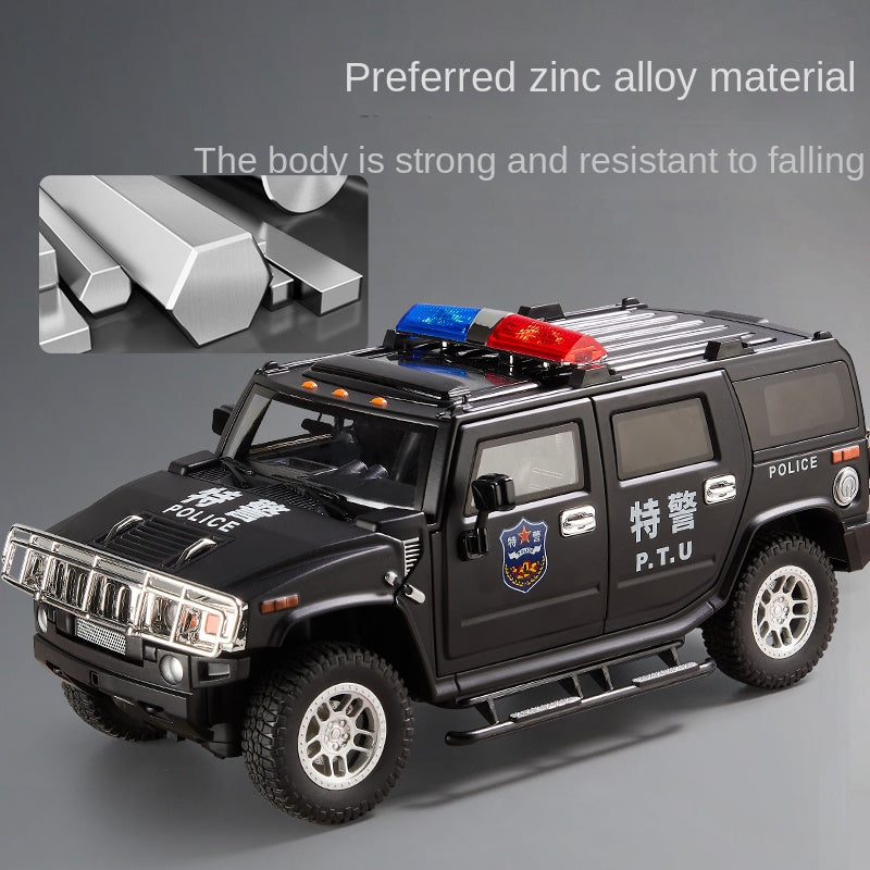 OK 1:18 Die-Cast Alloy Model - Compatible with Hummer H2 - Police & Fire Rescue, Opening Doors, Sound & Light, Shock Absorption, Interactive Steering Wheel, Adjustable Seats & Opening Fuel Cap