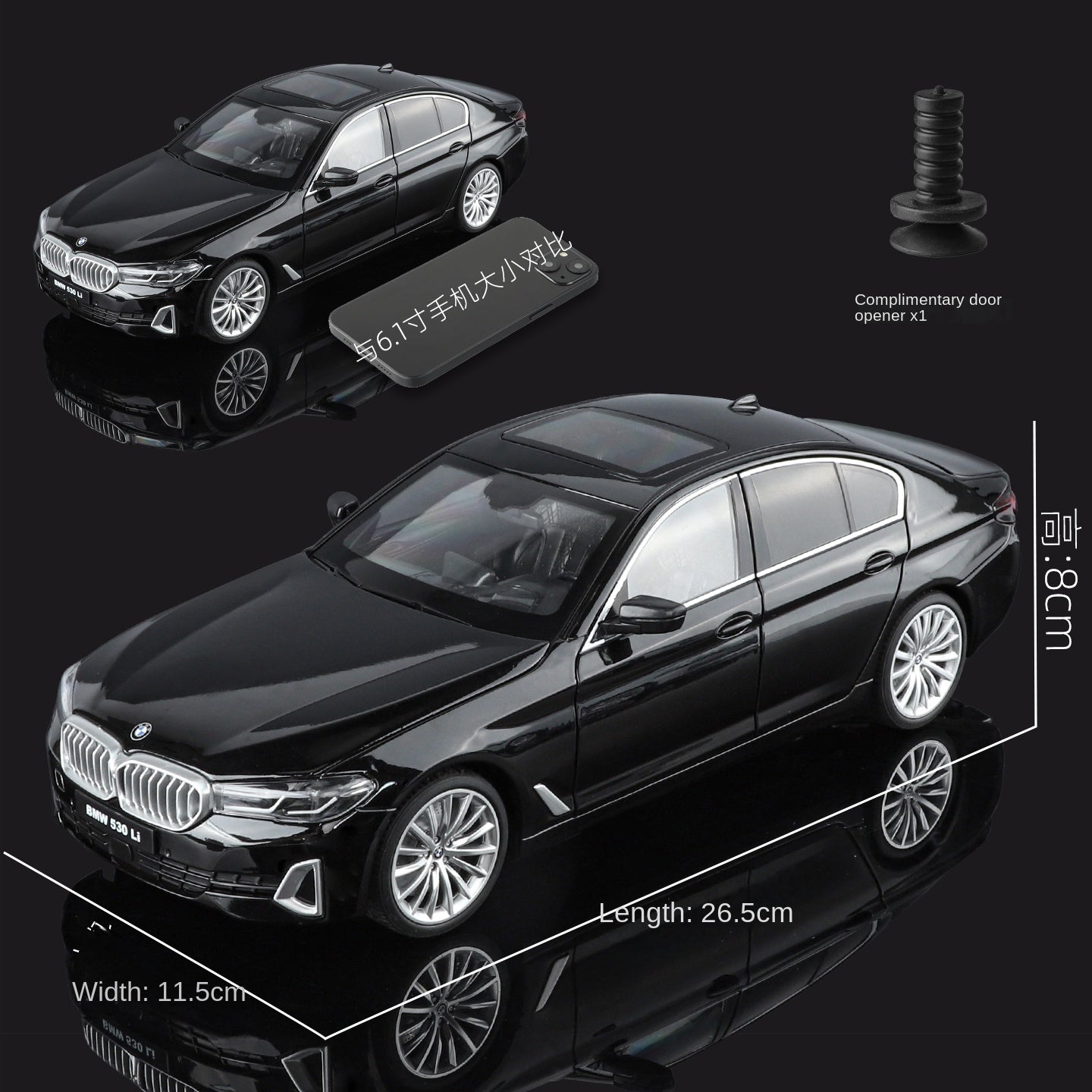 Black Mamba 1:18 Scale Licensed BMW 530Li Die-Cast Alloy Static Model - Opening Doors, Shock Absorption, Steering, Adjustable Seats & Foldable Mirrors - Luxury Sedan Collection