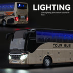 Chezhi 1:30 Scale Die-Cast Alloy Business Bus Model Toy - Opening Doors, Sound & Light, Pull-Back Function with Interior Ambient Lighting - Commercial Vehicle Collection
