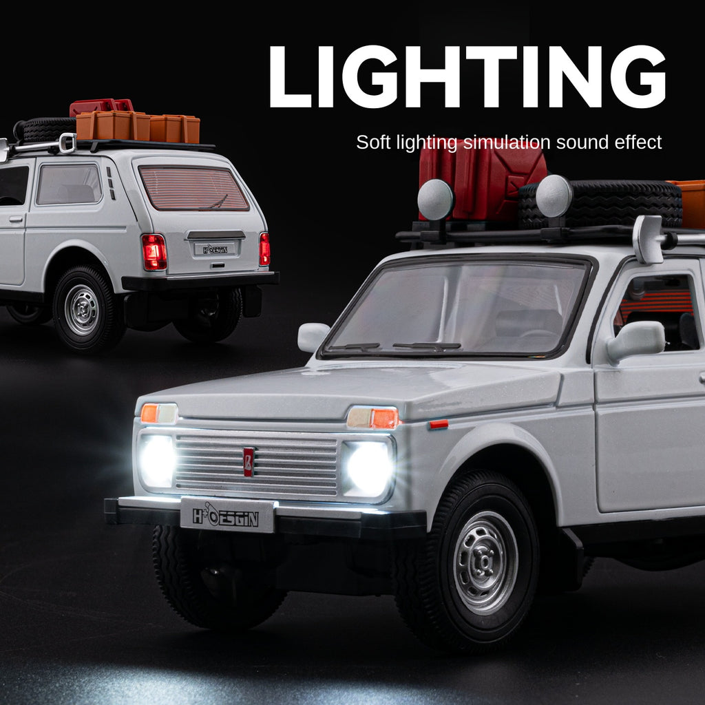 Chezhi 1:24 Scale Die-Cast Alloy Model Toy Compatible with Lada Niva - with Roof Accessories, Opening Doors, Sound & Light, Pull-Back Function, Shock Absorption & Horn - Classic Off-Road Collection