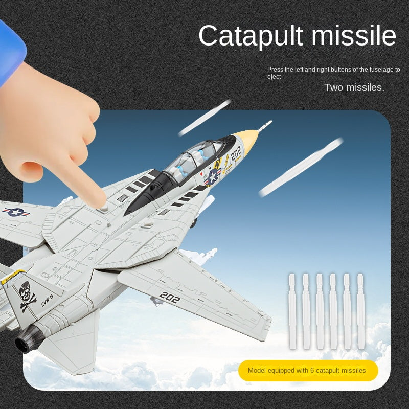 Chezhi F-14 Tomcat Die-Cast Alloy Fighter Model Toy with Display Stand - Ejectable Missiles, Sound & Light, Pull-Back Function - Military Aircraft Collection