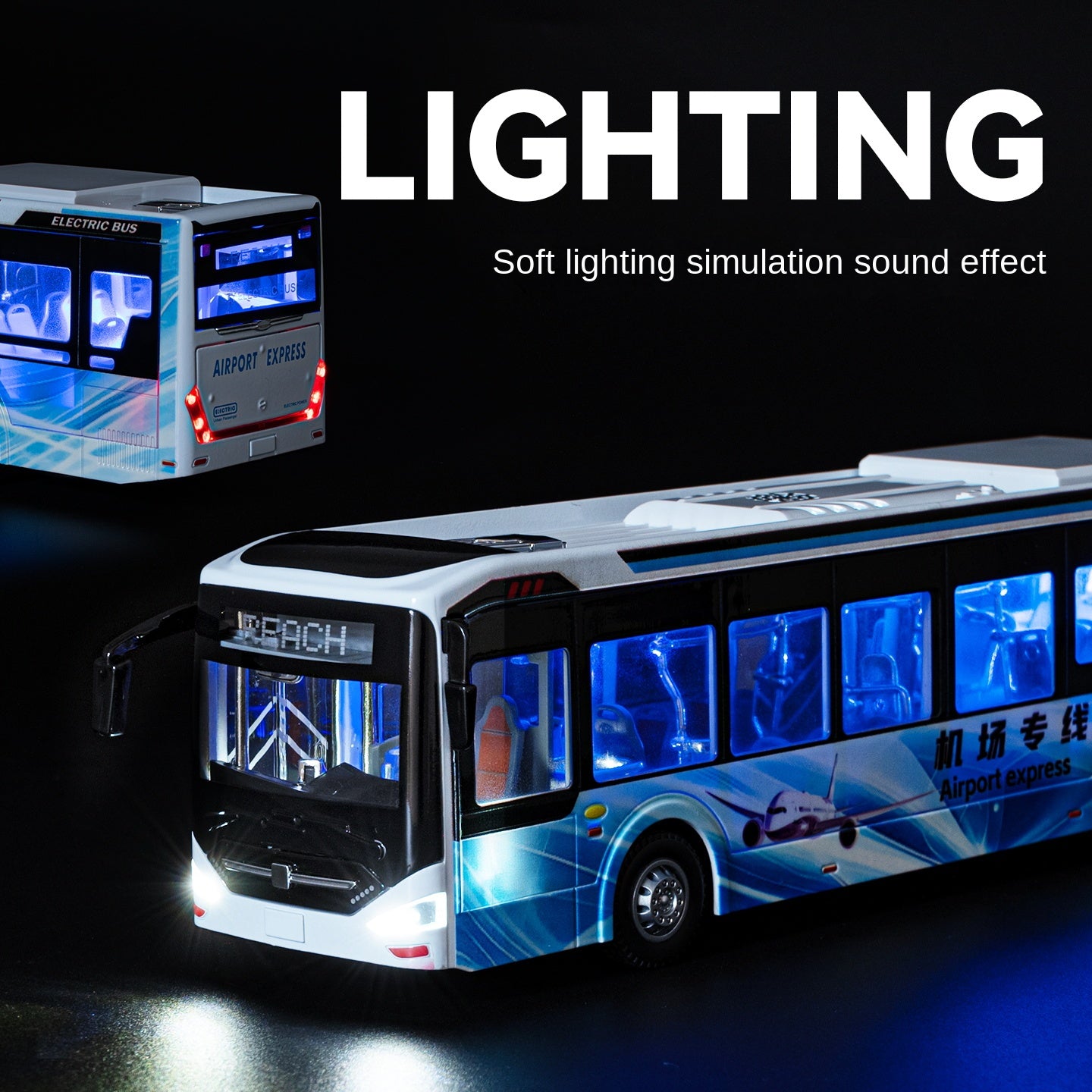 Autobús de nueva energía Chezhi a escala 1:42, modelo de aleación fundida a presión. Puertas que se abren, sonido e iluminación, función de retroceso. Colección de transporte público.