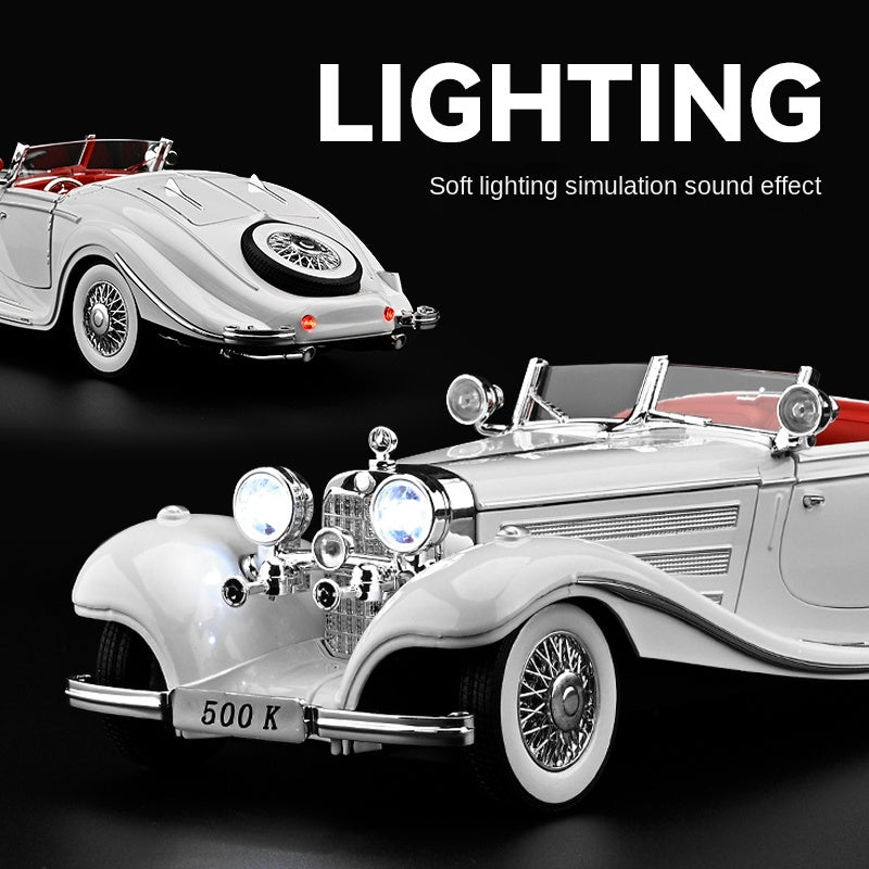 Chezhi 1:18 Scale Die-Cast Alloy Model Toy Compatible with Mercedes-Benz 500K - Opening Doors, Sound & Light, Pull-Back Function, Shock Absorption, Steering & Horn - Classic Vintage Car Collection