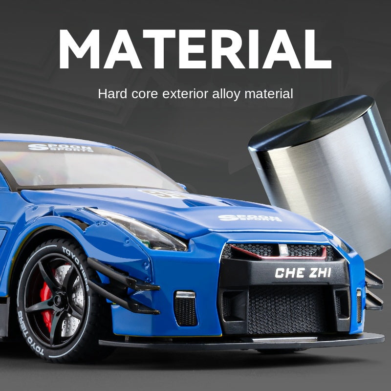 Chezhi 1:24 Die-Cast Alloy Model - Compatible with Nissan GT-R (R35) - Spray Edition JDM Supercar with Opening Doors, Sound & Light, Pull-Back Action, Shock Absorption & Steering
