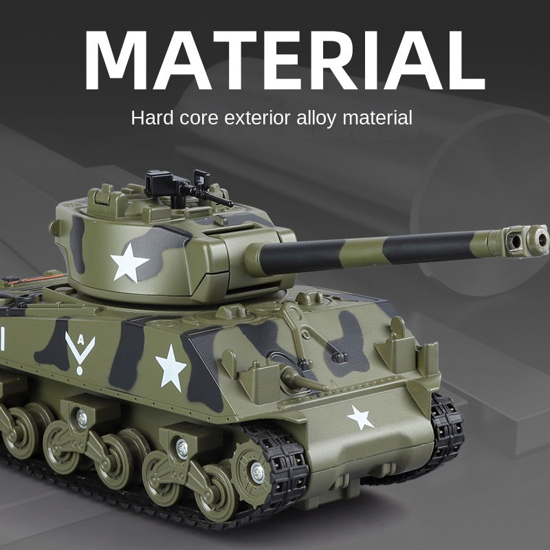 XHD 1:35 Die-Cast Alloy Model - Compatible with American M4 Sherman Tank - Feature-Packed with Smoke/Spray Effect, Sound & Light, Pull-Back Action & Removable Tracks