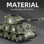XHD 1:35 Die-Cast Alloy Model - Compatible with American M4 Sherman Tank - Feature-Packed with Smoke/Spray Effect, Sound & Light, Pull-Back Action & Removable Tracks