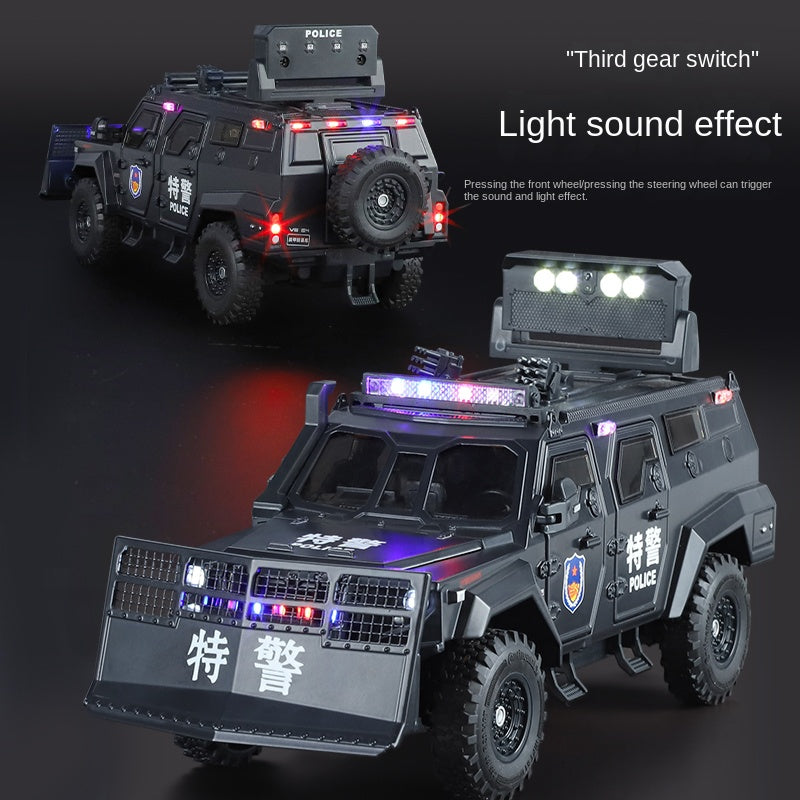 OK 1:24 Die-Cast Alloy Riot Control & Dispersion Vehicle “Spinosaurus” Model - with Deployable Protective Mesh, Opening Doors, Sound & Light, Pull-Back Action, Shock Absorption & Interactive Steering Wheel
