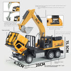 XHD 1:35 Scale Engineering Excavator Die-Cast Alloy Model Toy with Interchangeable Attachments - Excavator Bucket / Pile Driver / Log Grapple, Opening Doors, Sound & Light, Pull-Back Function - Construction Vehicle Collection
