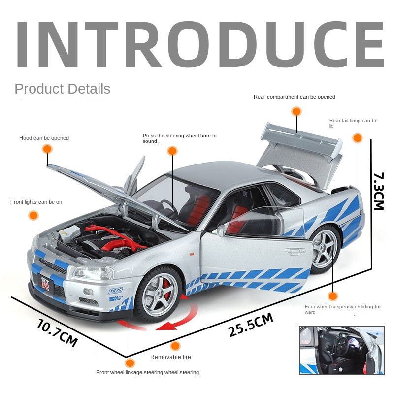 Jin Lifang 1:18 Die-Cast Alloy Model - Compatible with Nissan GT-R - High-Performance Supercar with Detachable Wheels, Opening Doors, Sound & Light, Shock Absorption & Interactive Steering Wheel