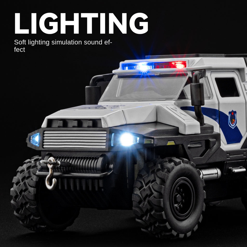 Chezhi 1:32 Scale Die-Cast Alloy Model Toy Compatible with 6x6 Conqueror Police Vehicle - Police Lights & Siren, Opening Doors, Sound & Light, Pull-Back Function, Openable Sunroof & Removable Rear Cover - Law Enforcement Vehicle Collection