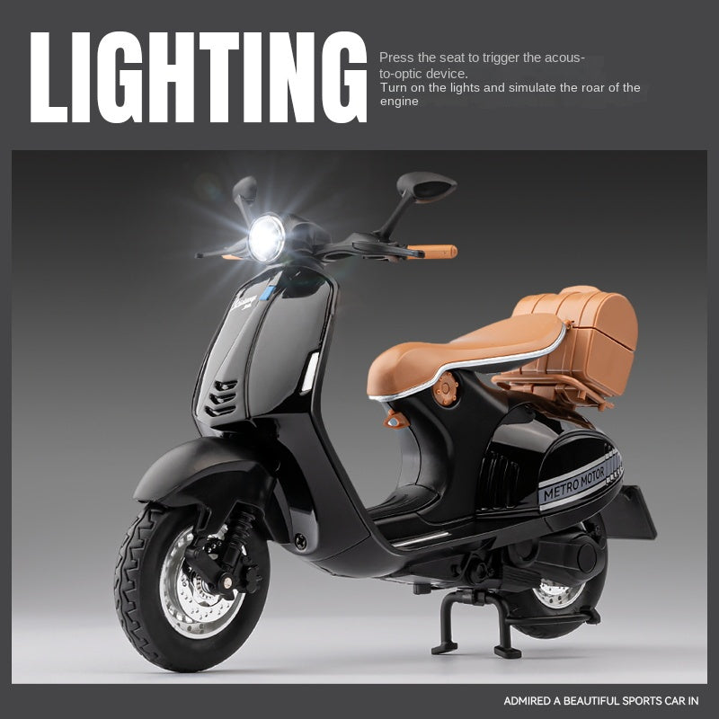 Jiaye 1:12 Die-Cast Alloy Model - Compatible with Vespa 946 - Italian Scooter Icon with Sound & Light, Shock Absorption, Interactive Steering & Opening Top Case