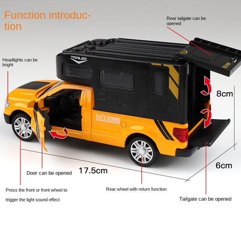 CLX 1:32 Scale Die-Cast Alloy Model Toy Compatible with Ford F-150 Camper - Opening Doors, Sound & Light, Pull-Back Function - Adventure Vehicle Collection