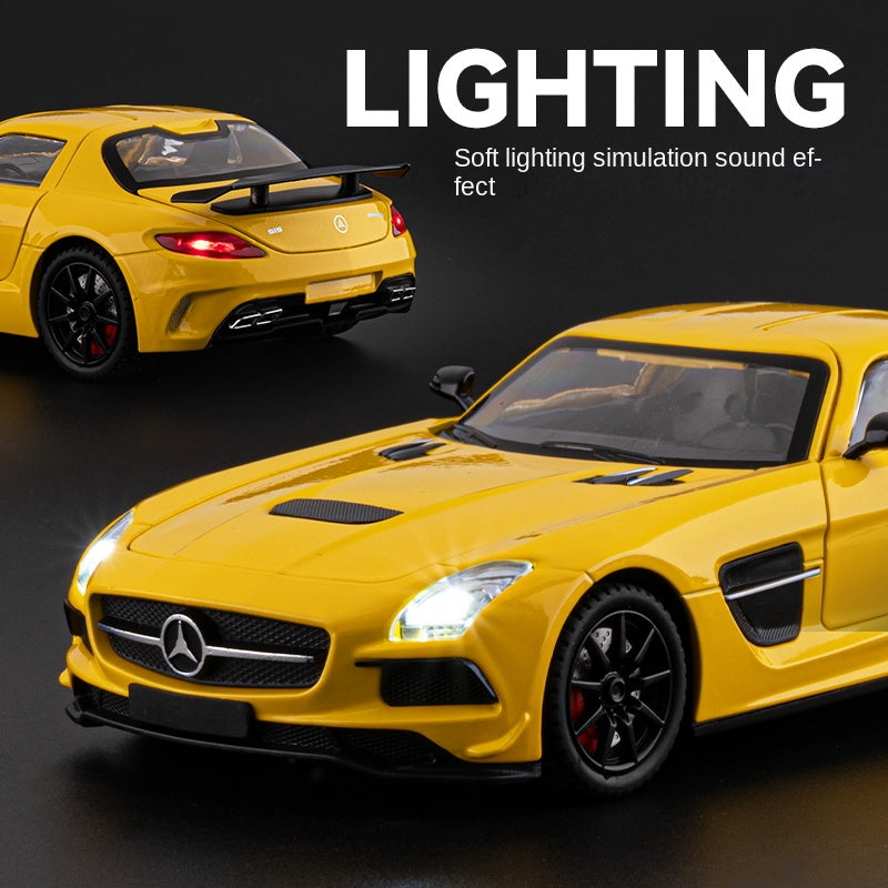 Chezhi 1:24 Die-Cast Alloy Model - Compatible with Mercedes-Benz SLS AMG - Feature-Packed with Opening Doors, Realistic Sound & Light, Pull-Back Action, Shock Absorption & Steering - Collector's Edition