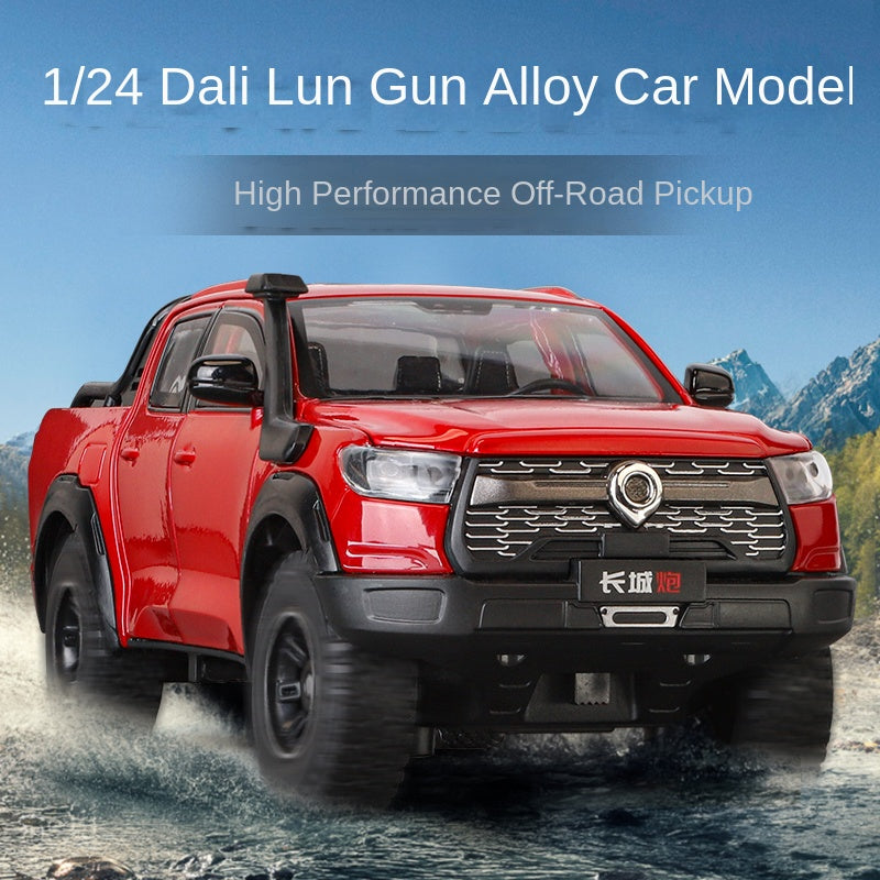 OK 1:24 Scale Die-Cast Alloy Model Toy Compatible with Great Wall Cannon Pickup Truck - Opening Doors, Sound & Light, Pull-Back Function, Shock Absorption, Steering, Horn & Retractable Steps - Off-Road Adventure Collection
