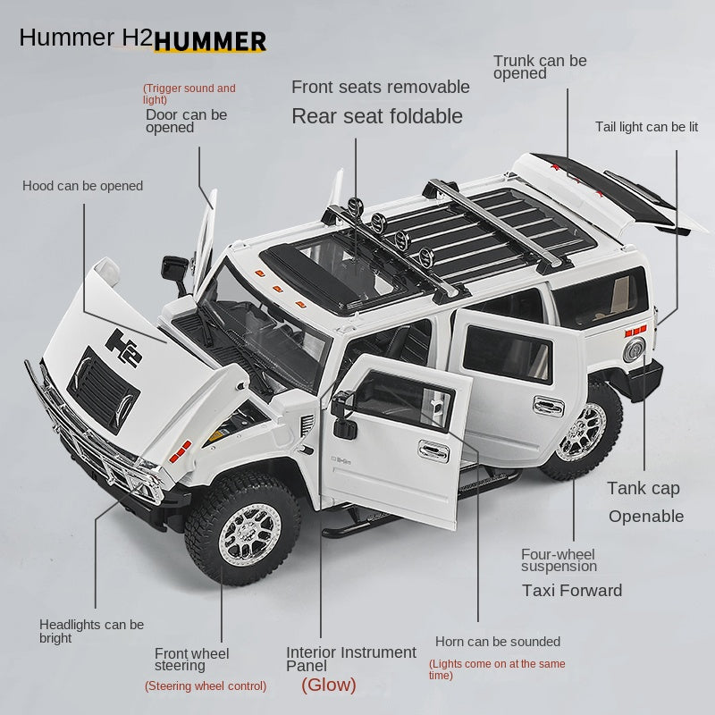 OK 1:18 Die-Cast Alloy Model - Compatible with Hummer H2 - Full-Size Off-Road SUV with Opening Doors, Sound & Light, Shock Absorption, Interactive Steering Wheel, Adjustable Seats & Opening Fuel Cap