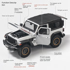 OK 1:18 Scale Die-Cast Alloy Model Toy Compatible with Jeep Wrangler Rubicon - Opening Doors, Sound & Light, Shock Absorption, Steering, Horn, Adjustable Seats & Foldable Mirrors - Off-Road Vehicle Collection