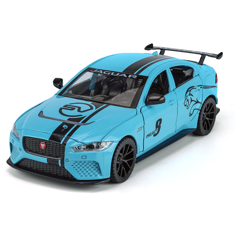 Qiyi 1:24 Scale Licensed Jaguar XE SV Project 8 Die-Cast Alloy Model Toy - Opening Doors, Sound & Light, Pull-Back Function, Shock Absorption, Removable Fuel Cap & Foldable Mirrors - Official Performance Sedan Collection