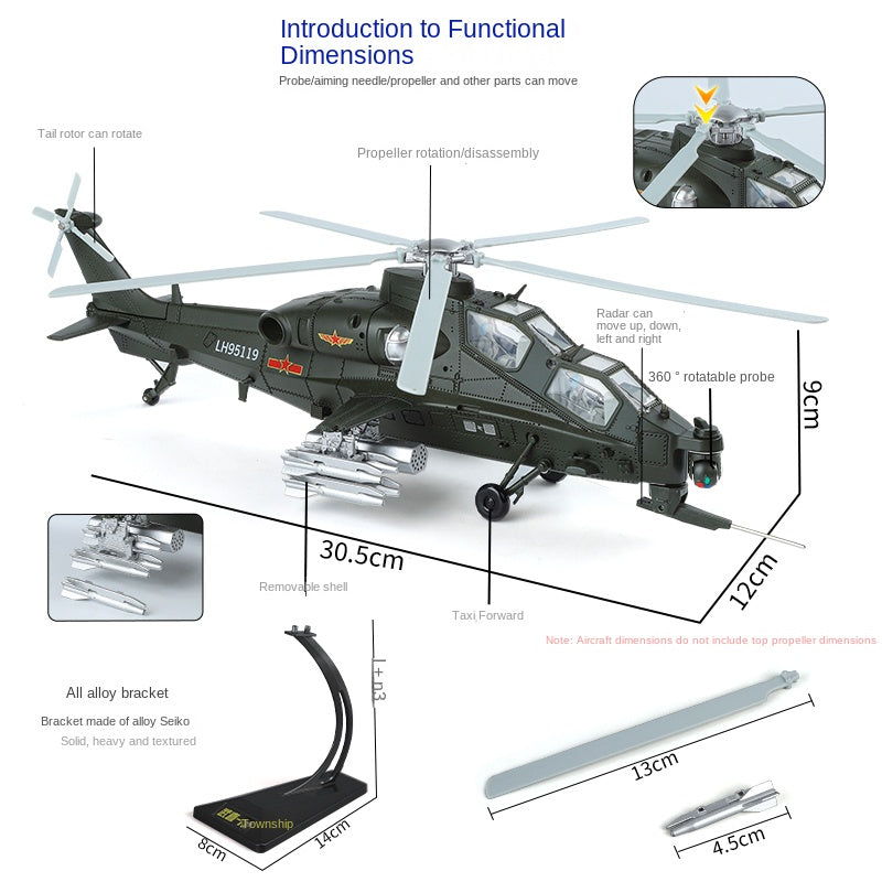 QiYi 1:48 Licensed CAIC Z-10 Attack Helicopter Die-Cast Alloy Model - Official Military Helicopter with Coasting Action, Removable Missiles & Rotor Blades
